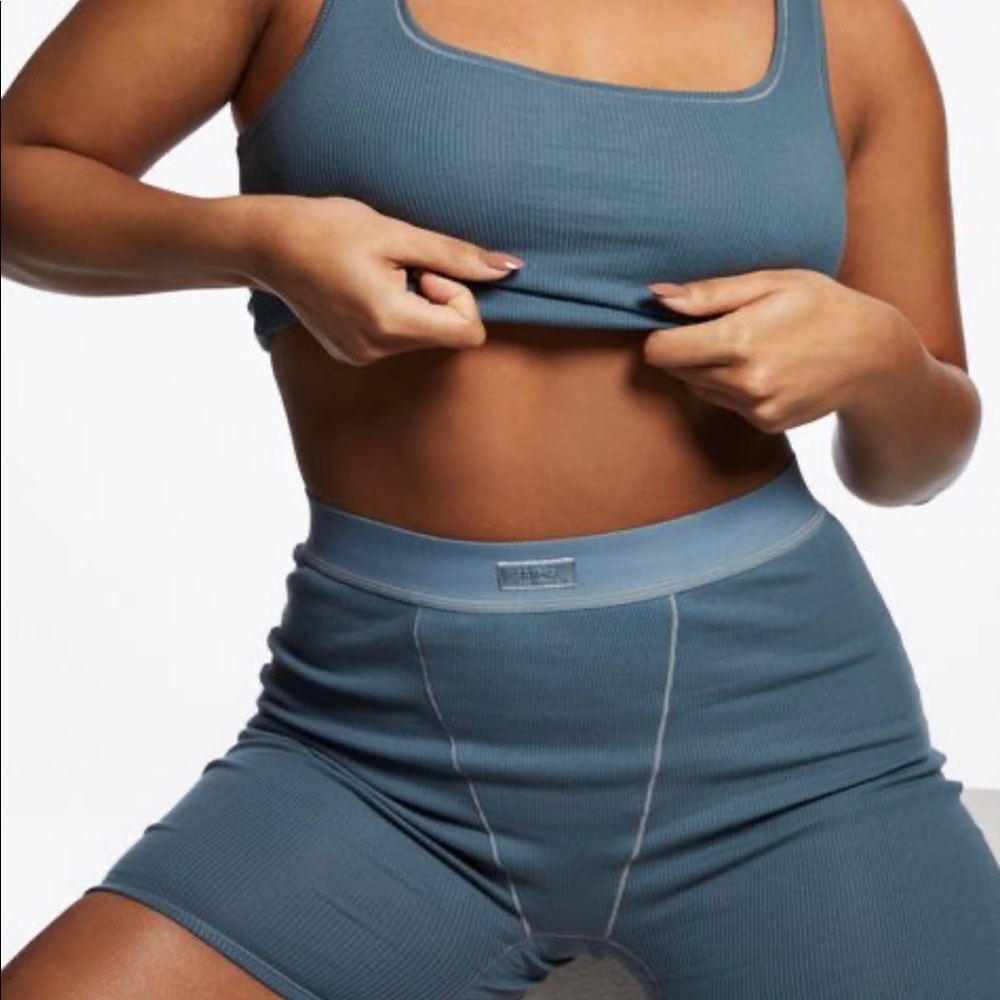 SKIMS kyanite cotton ribbed shorts. New w/ tags